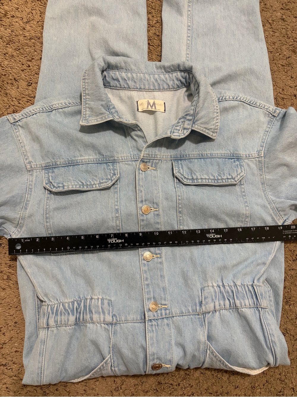 Free People We The Free Marci Denim Jumpsuit Size M, Light Wash Clear Skies - Picture 10 of 13